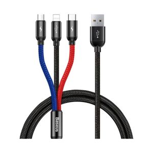 کابل تبدیل Type-A به لایتنینگ/Micro USB/USB Type-C باسئوس مدل CAMLT-ASY01 به طول 30 سانتی متر