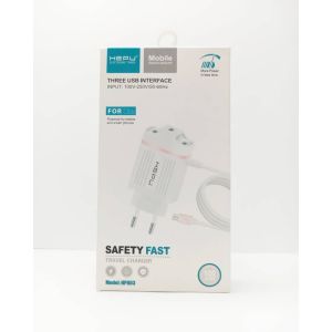 شارژر hepu با 3 پرت جدا گانه و یک کابل متصل میکرو