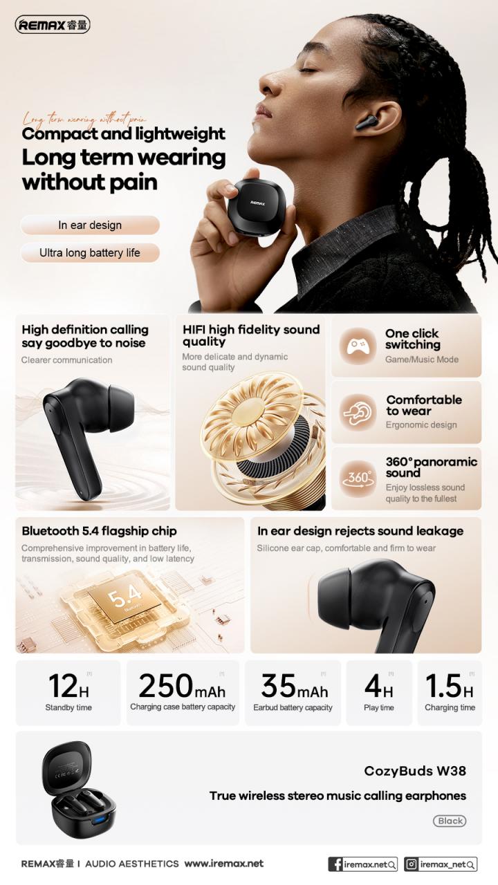 هندزفری بلوتوثی ریمکس مدل W38CozyPods - Image 3